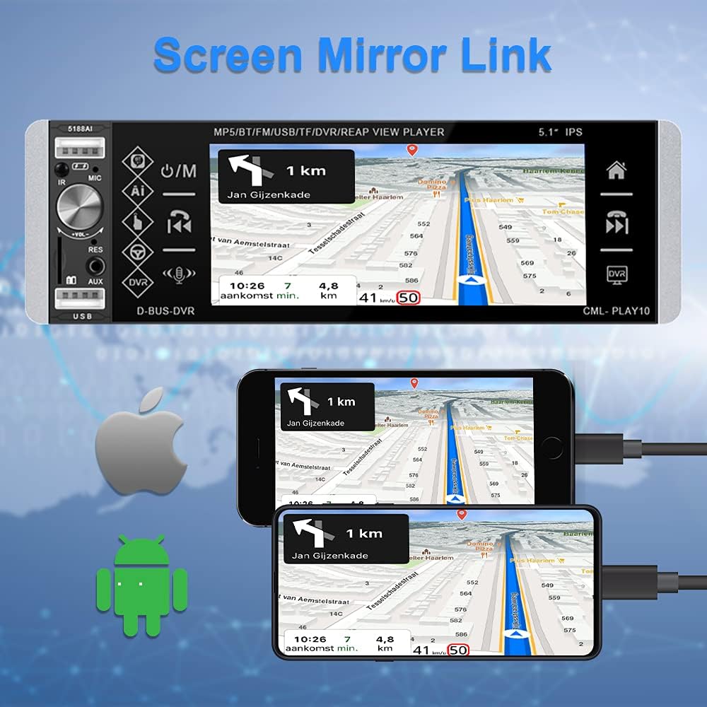 1 Din Bluetooth Touchscreen Car Stereo with Backup Camera E3081