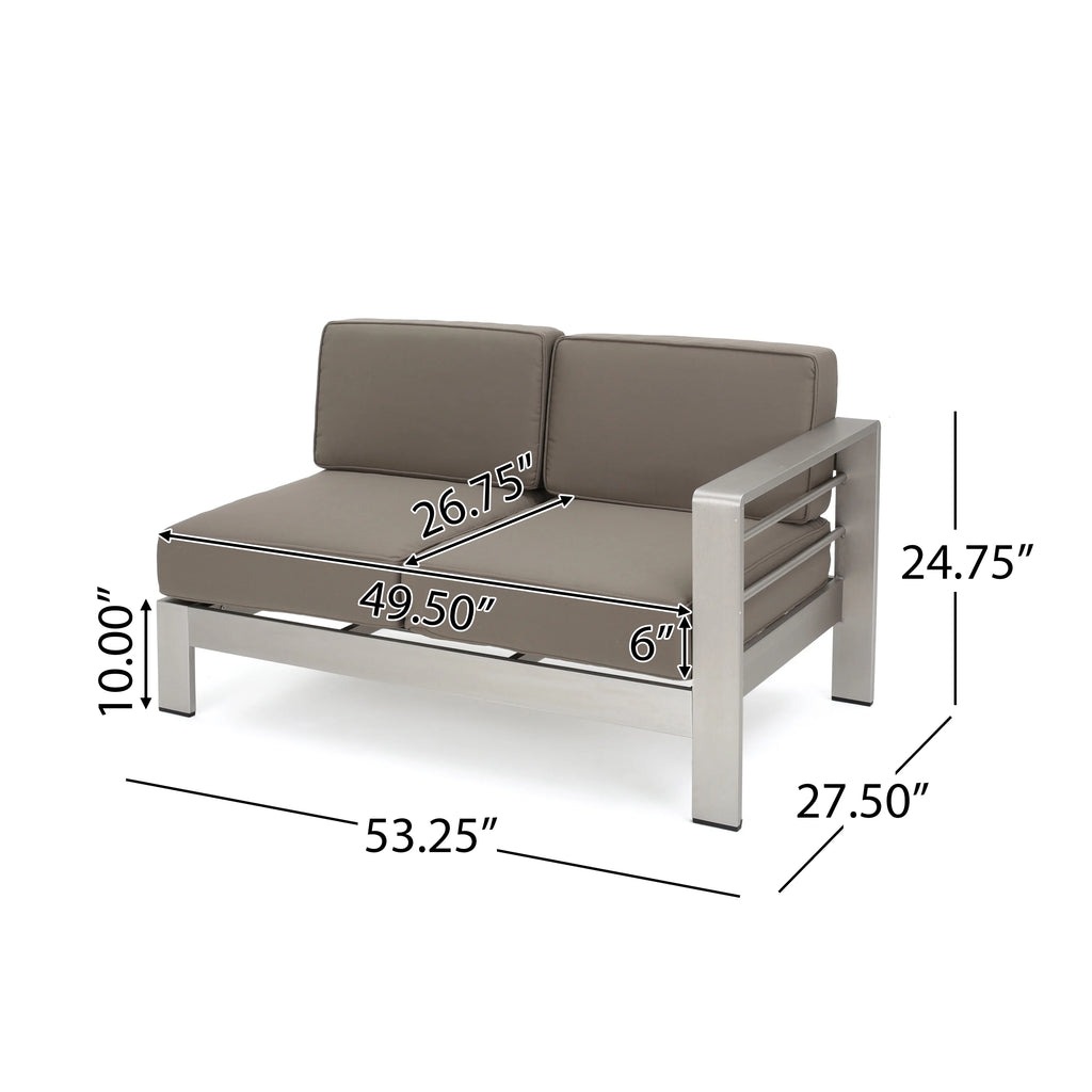 Silver and Khaki Outdoor Aluminum 11 Seater Sectional Sofa Set with Ottoman Y9175