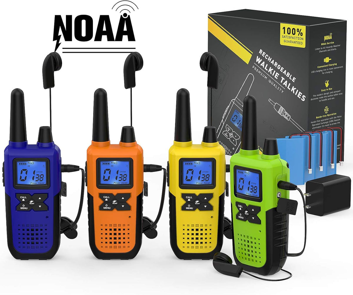 3 Pack Long Range 2 Way Radios with Earpiece and Mic Set USB Charger Battery Weather Alert Y2136
