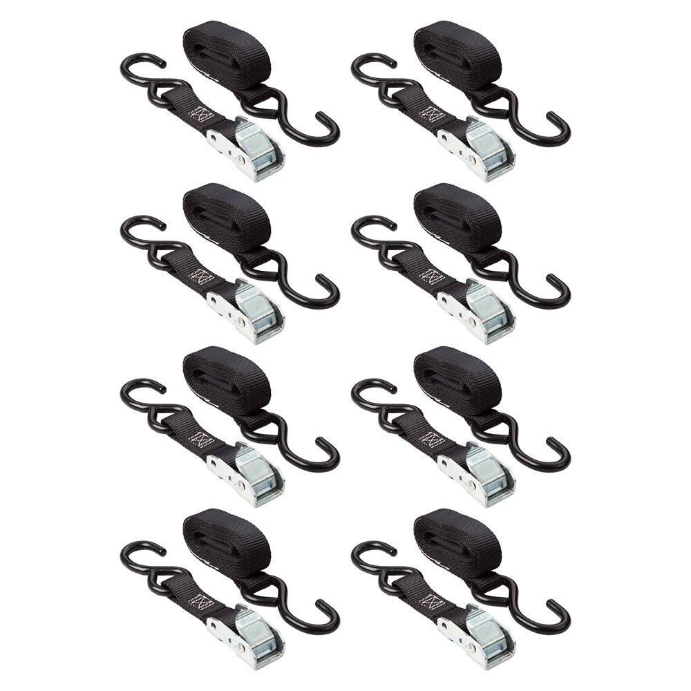 Black 8 Pack Cam Buckle Tie-Down Strap Set V8381