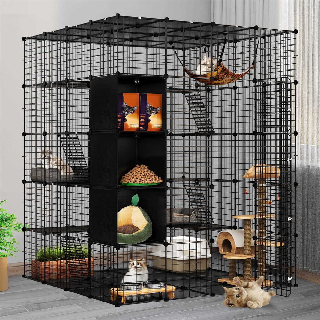 Large Cat Cage 5-Tier Kennels with Cube Storage DIY Indoor Catio Enclosure Cat Playpen with Hammock F363
