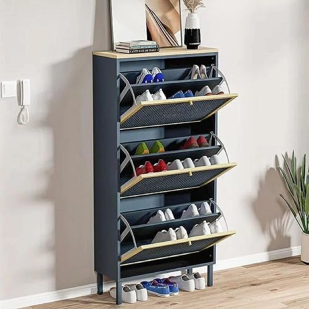 Metal Shoe Cabinet with 3 Flip Drawers M1120