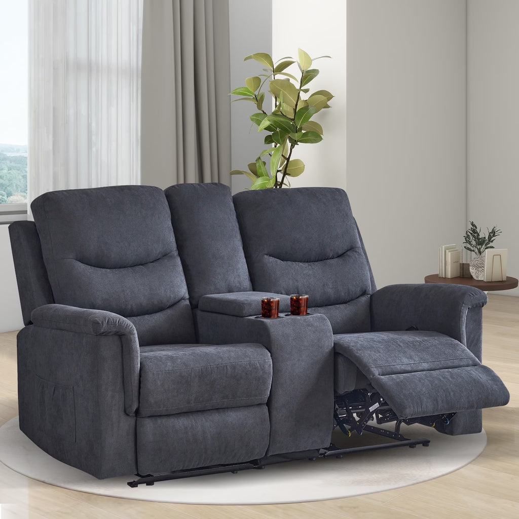Grey Double Recliner Loveseat with Console and Cup Holder K83410
