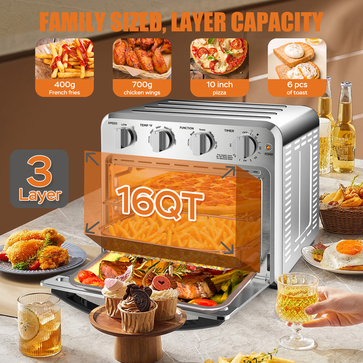26QT Stainless Steel Air Fryer Toaster Oven Combo M361886