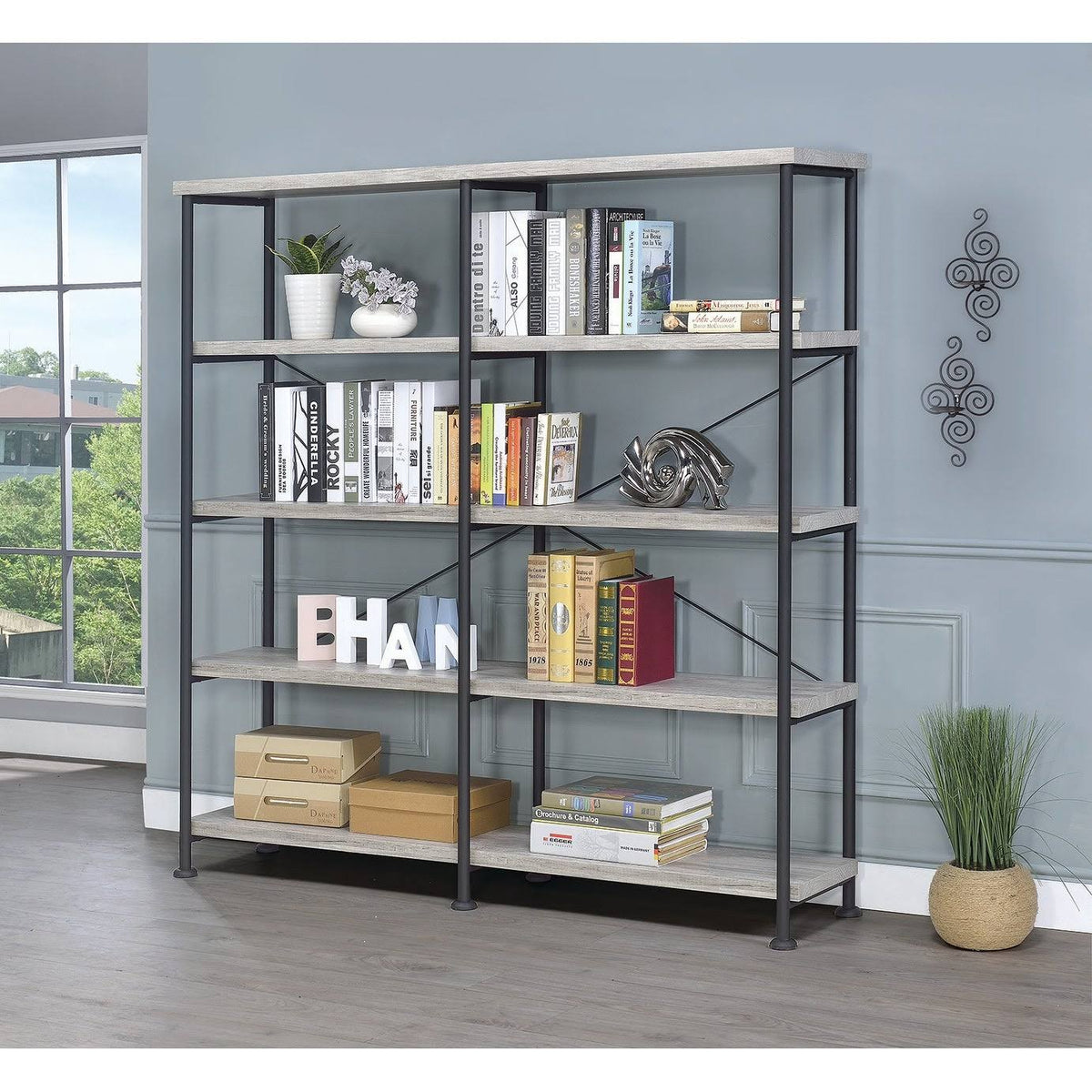 Antique Nutmeg Double-Wide Bookcase N453