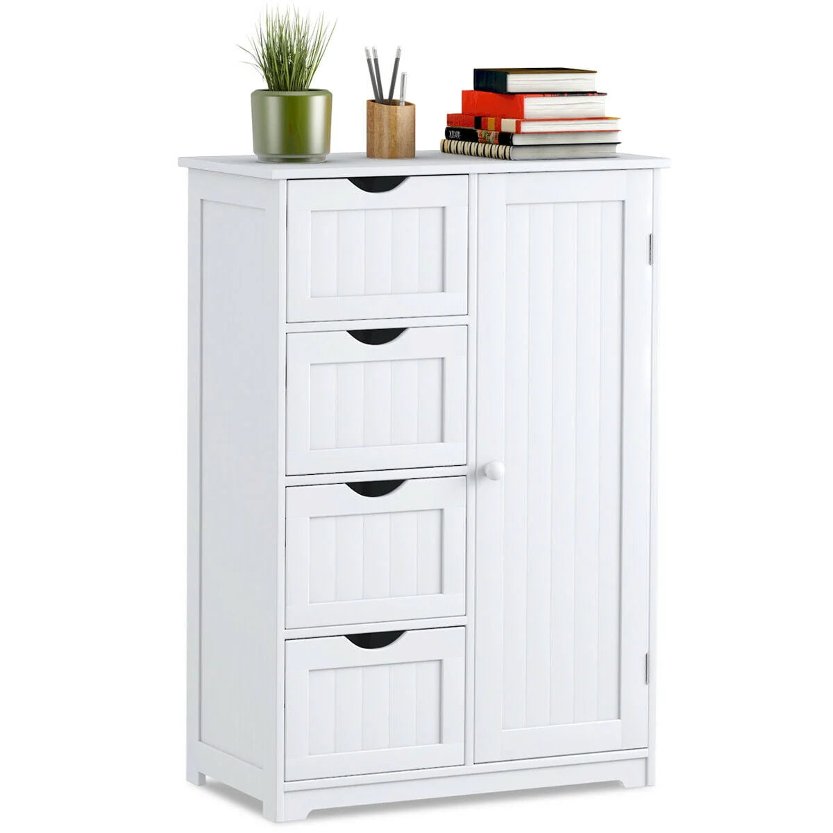 White 4 Drawer Wooden Bathroom Cabinet P8600