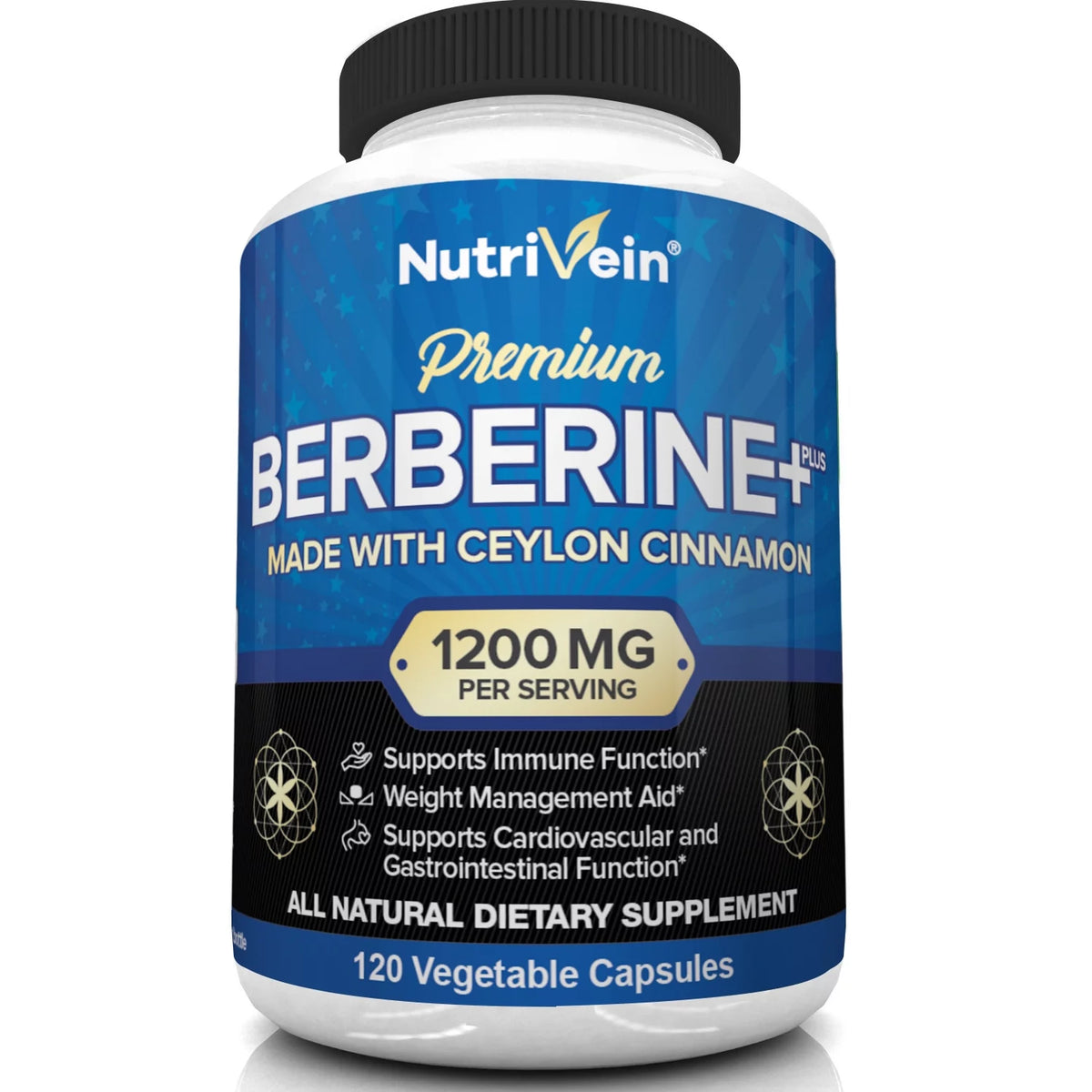 120 Capsules Berberine HCL 1200mg Plus Ceylon Cinnamon L9522