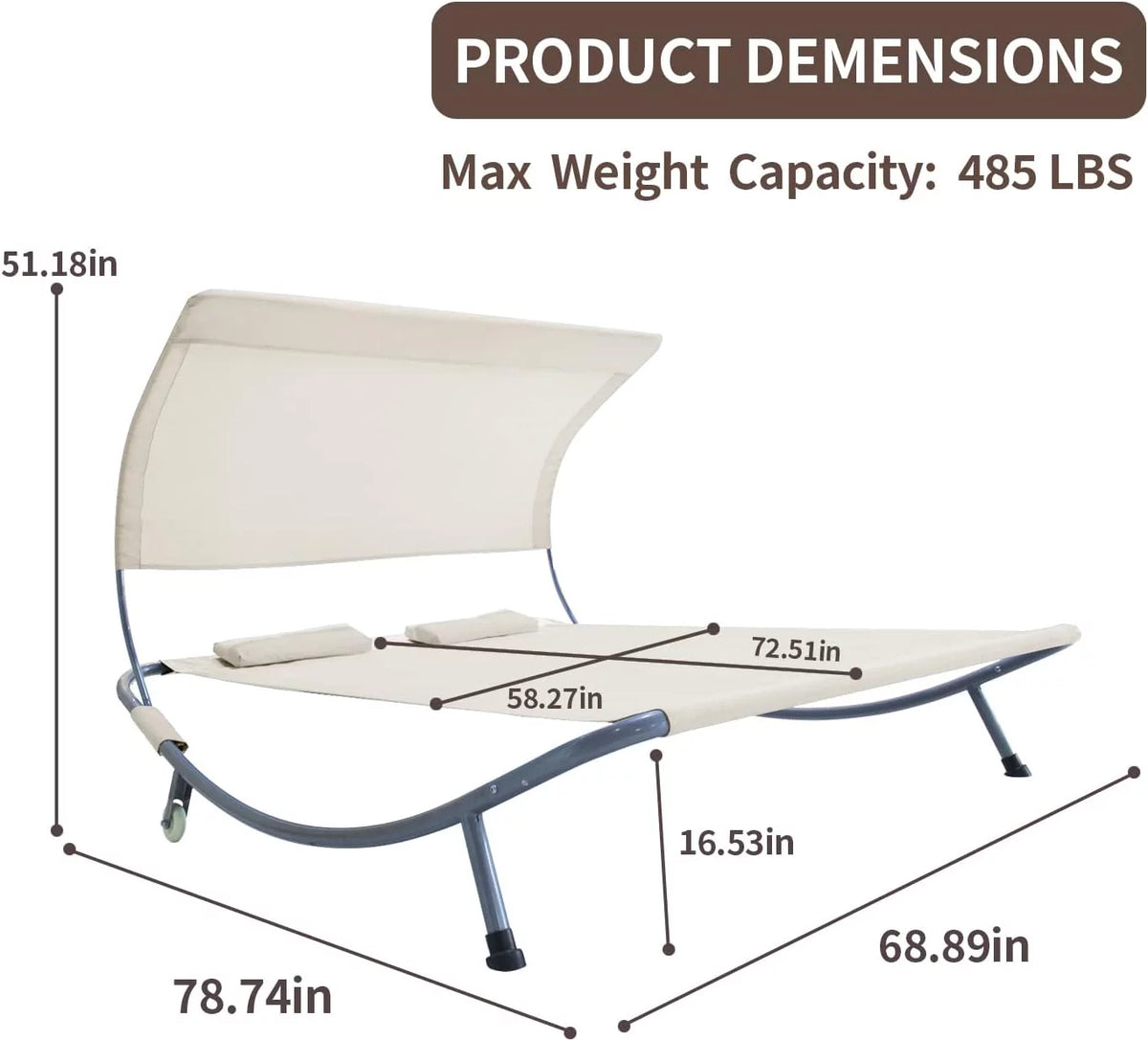 Double Chaise Lounge Bed with Canopy and Wheels J213