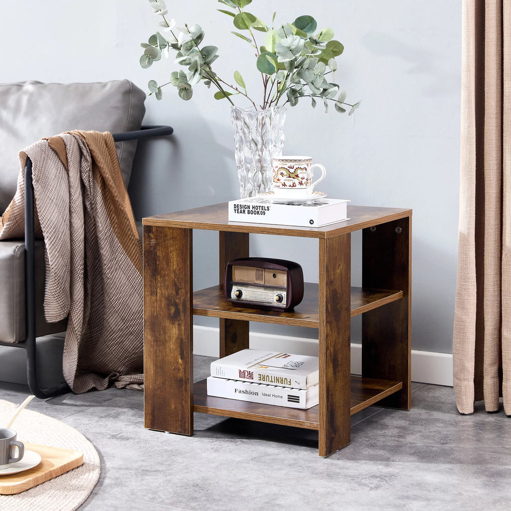 3 Tier Wood Nightstand with Open Shelf L356