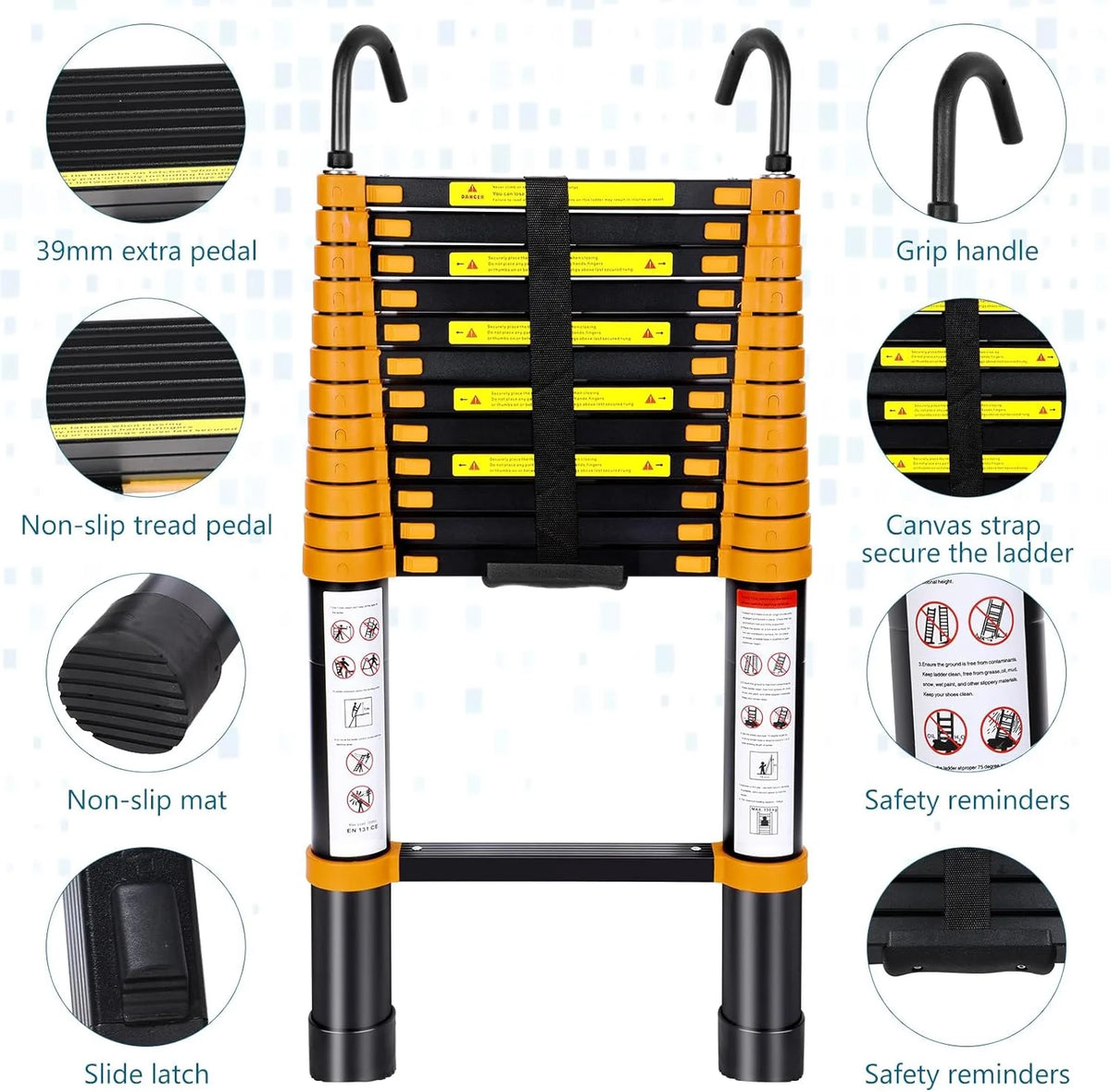 12.5FT Aluminum Telescoping Folding Ladder with Hook H173849