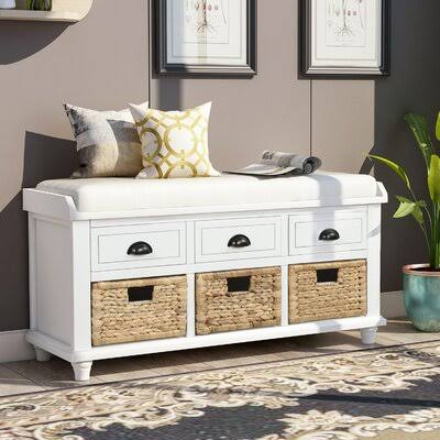 White Solid Wood Drawers Storage Bench I946