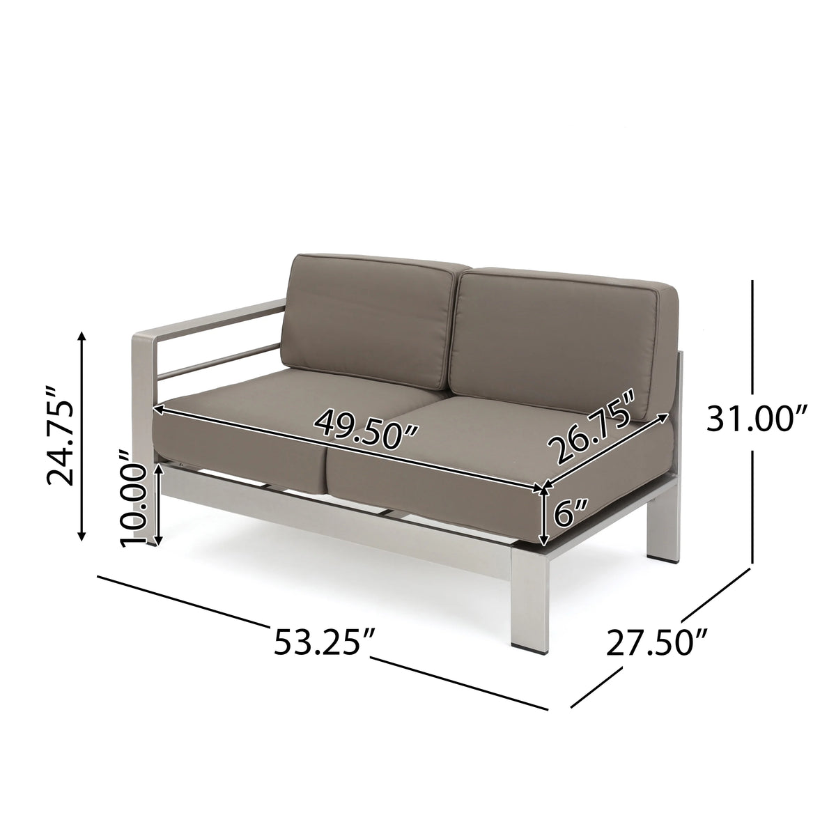 Silver and Khaki Outdoor Aluminum 11 Seater Sectional Sofa Set with Ottoman Y9175