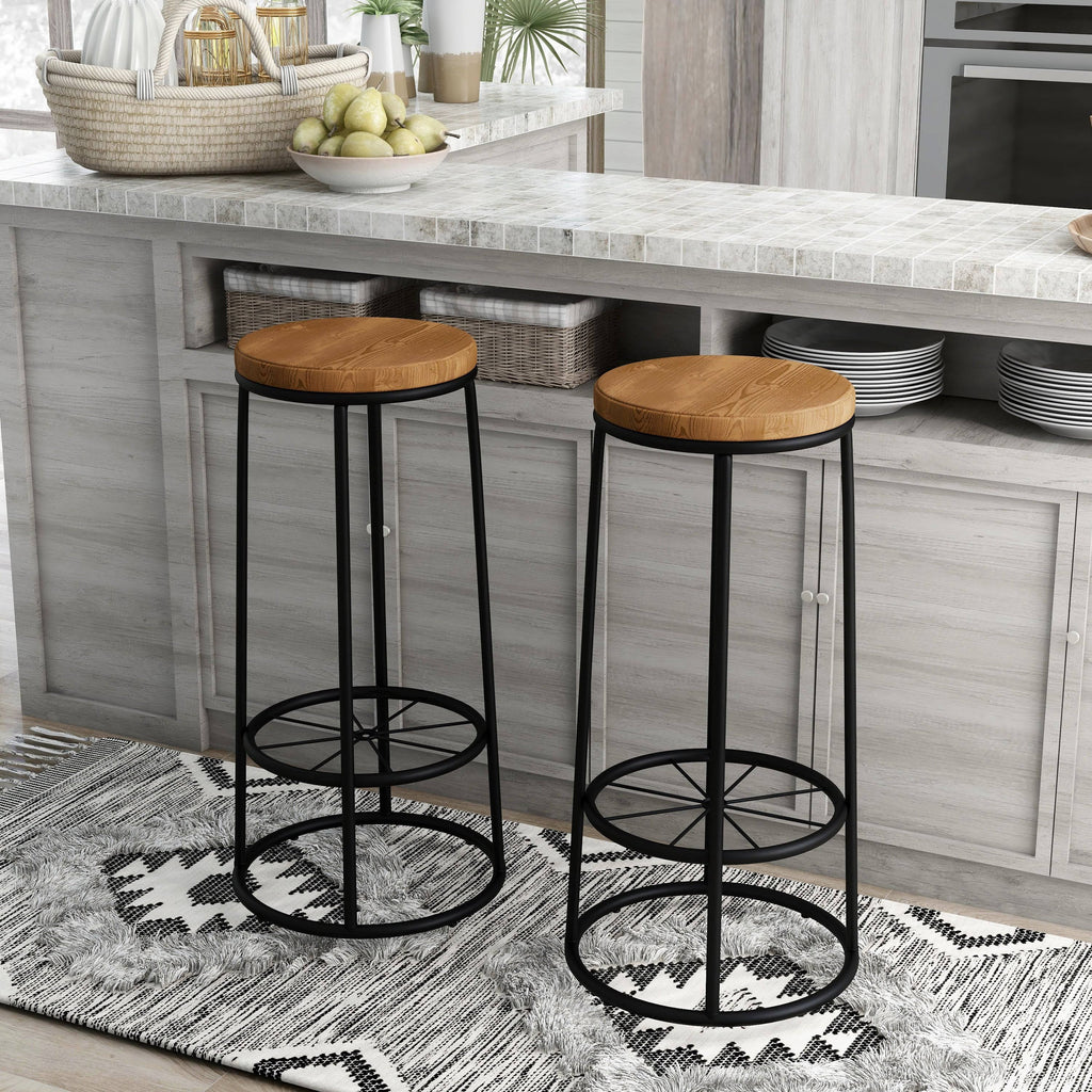 Rustic Metal Barstools Set of 2 Coastal White R8212