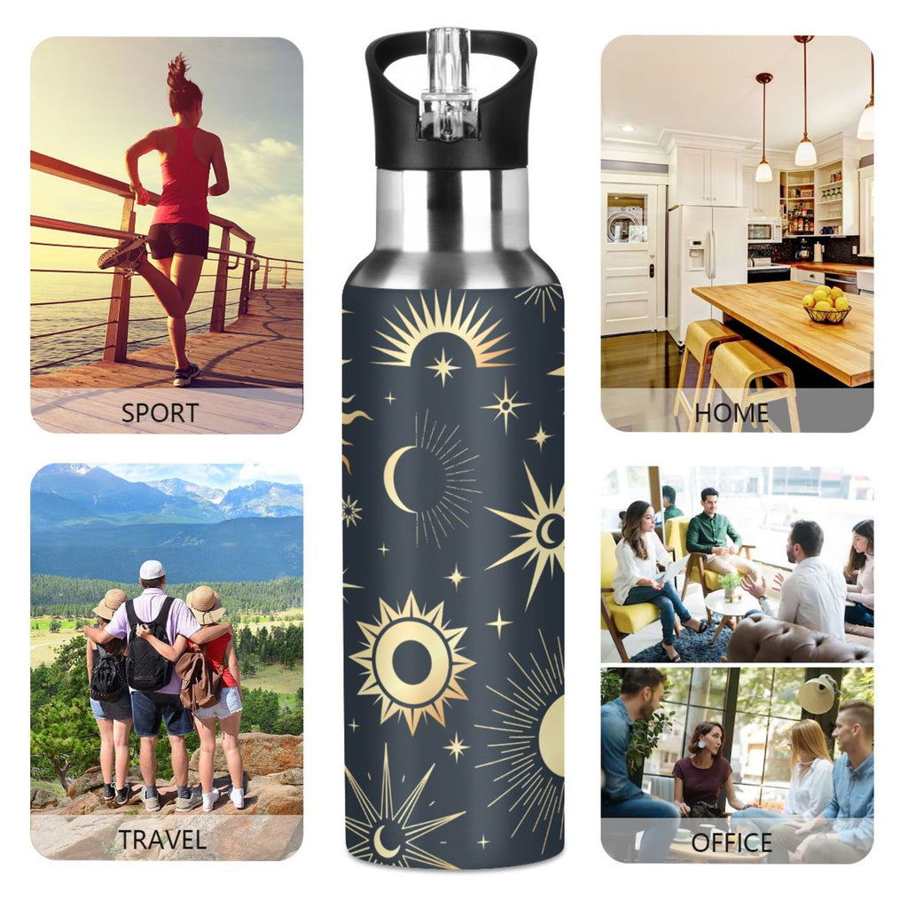 Gold Sun Moon Stars Stainless Steel Insulated Water Bottle M827148