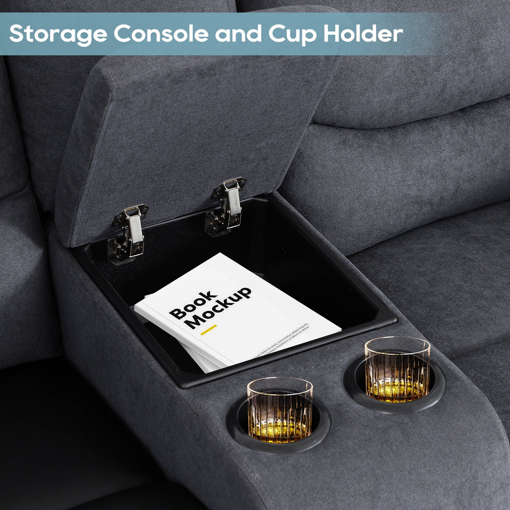 Grey Double Recliner Loveseat with Console and Cup Holder K83410