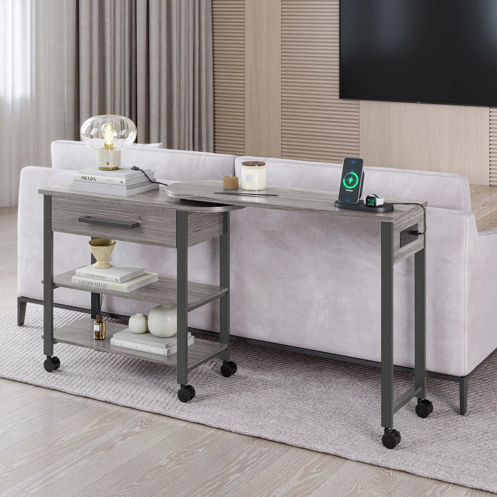 360° Rotating Desk with Charge Station and Storage Drawer T4772