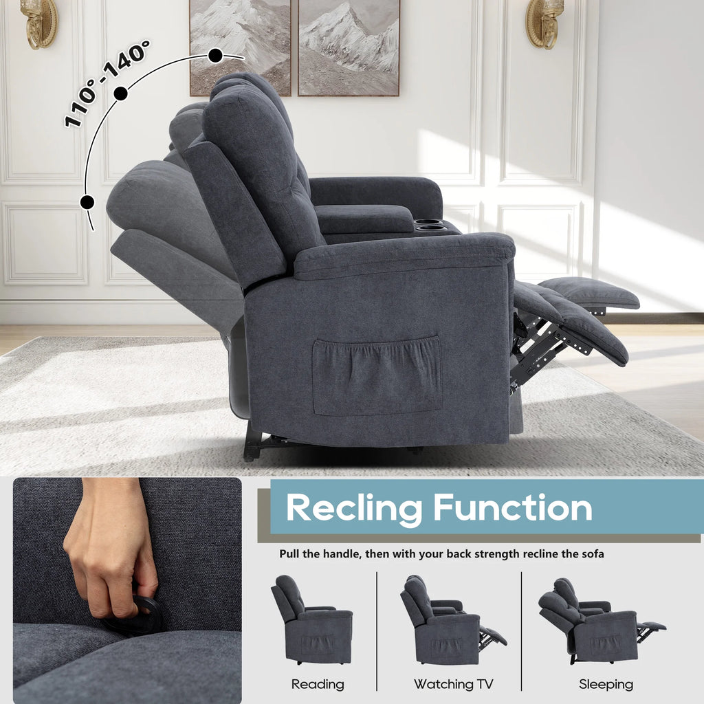 Grey Double Recliner Loveseat with Console and Cup Holder K83410