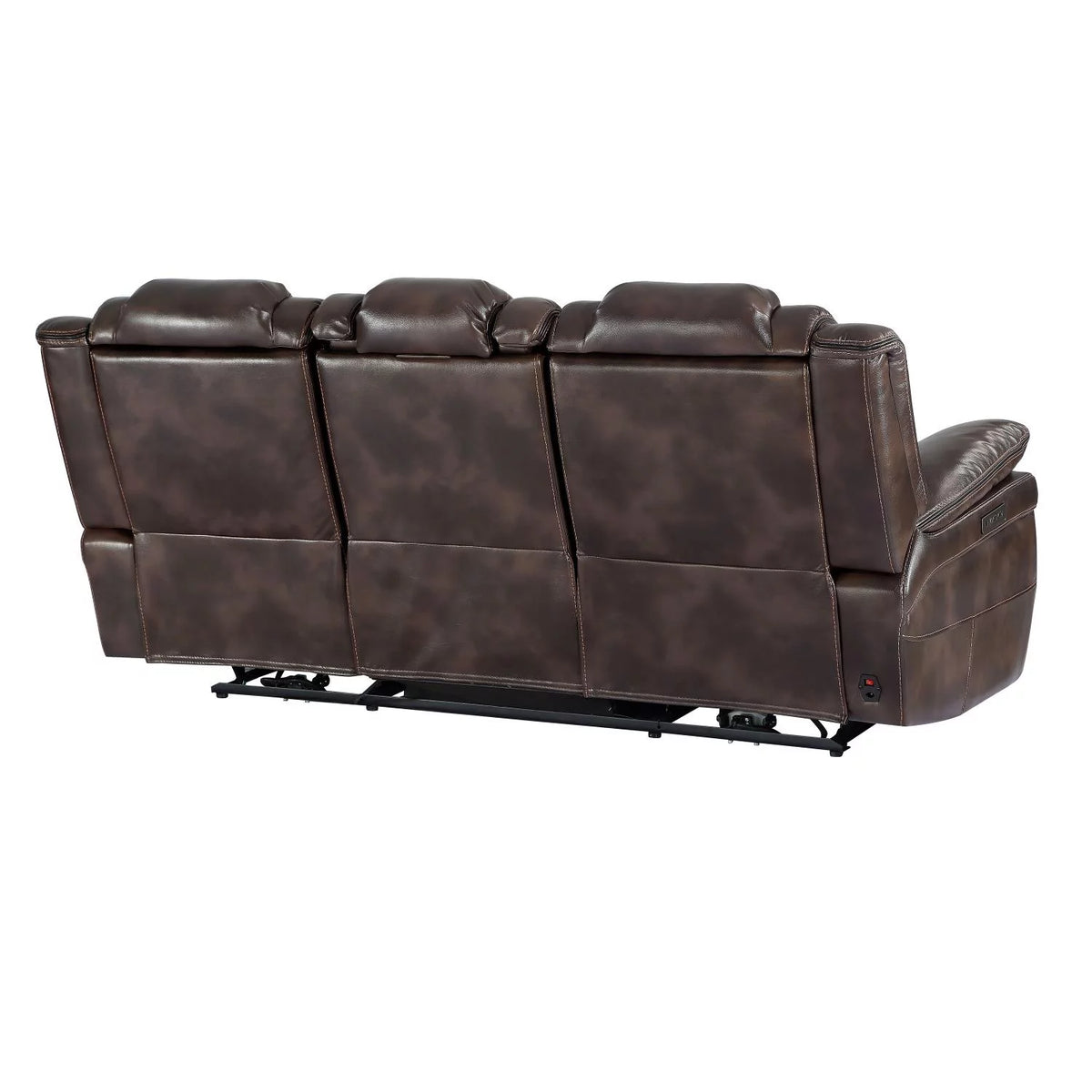 Brown Faux Leather Dual Power Sofa with Drop Down Table B661