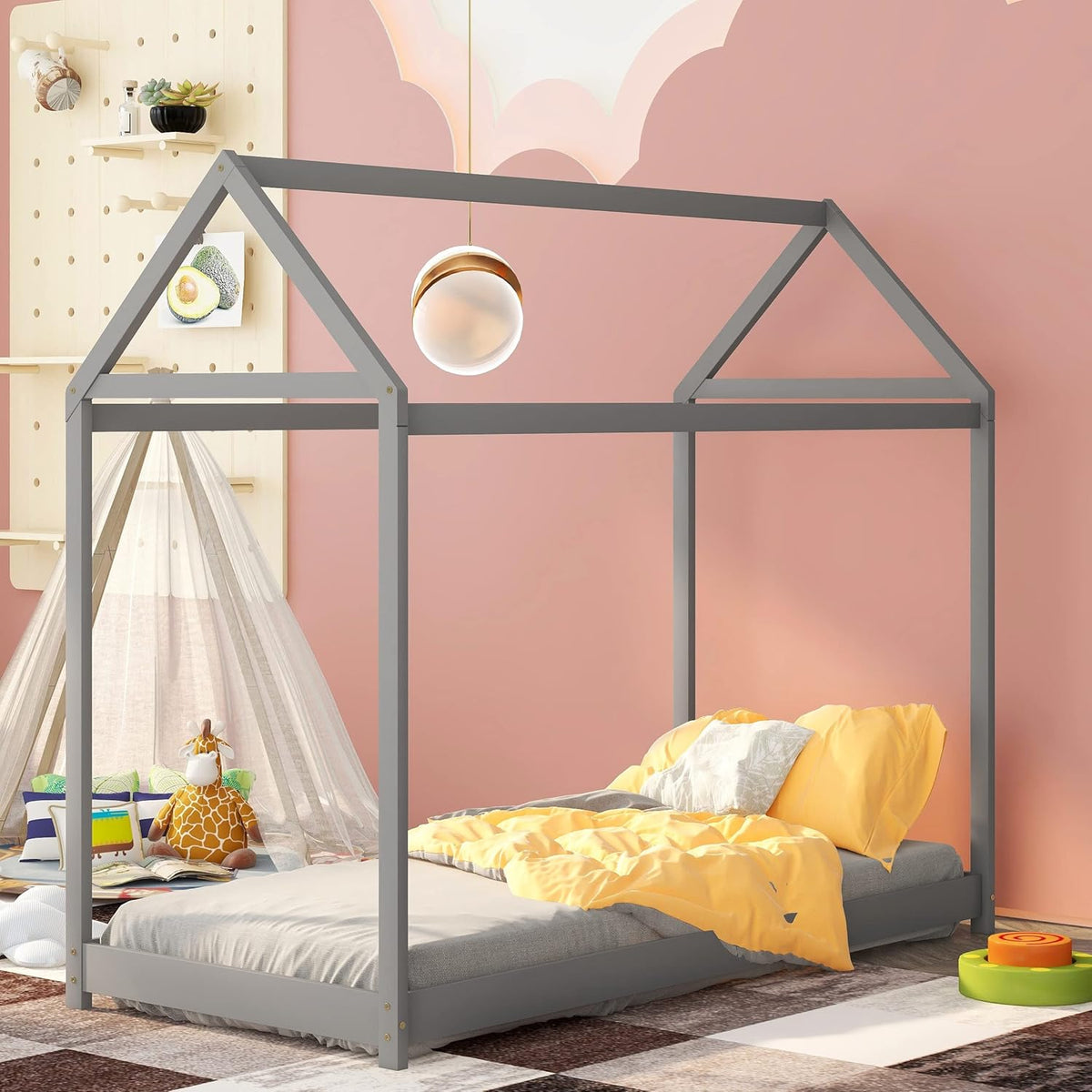 Twin Size White Wooden House Bed E310