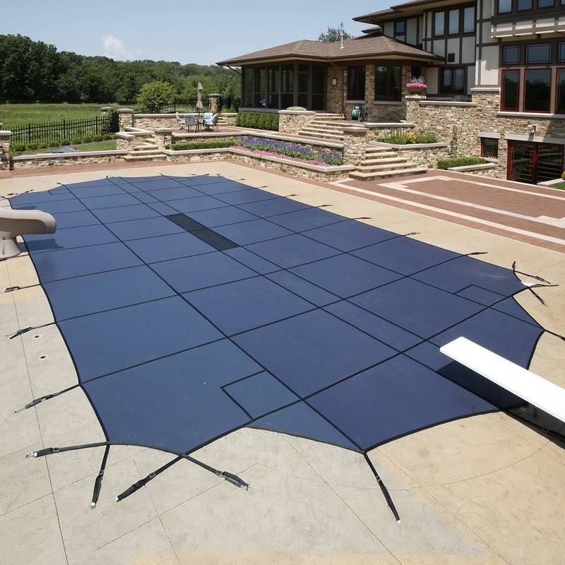 Blue 20-Year Ultra Light Solid Safety Cover for 14-ft x 28-ft Pool w/ Center End Step N456