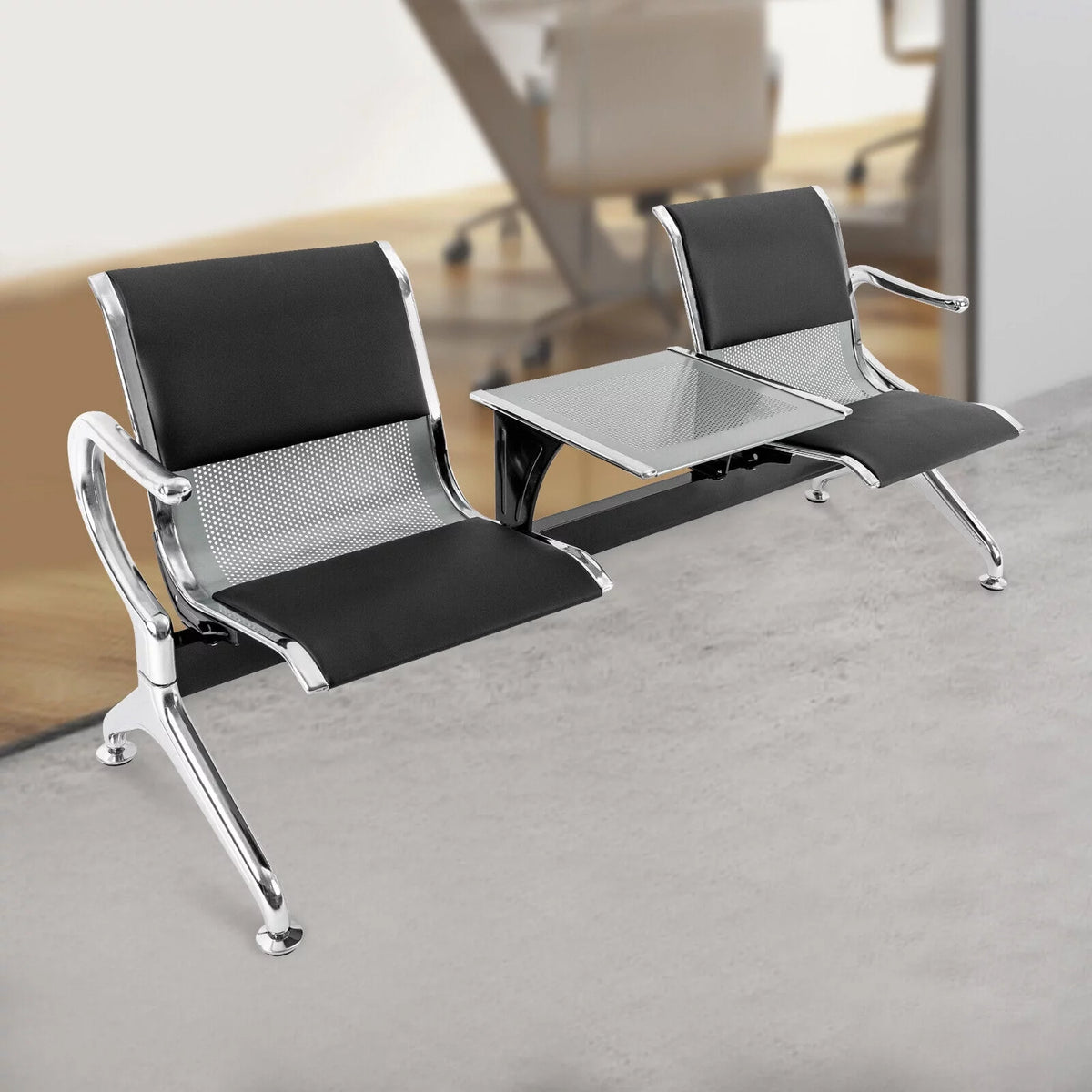 2 Seat PU Leather Reception Chairs with Table and Arms V4661