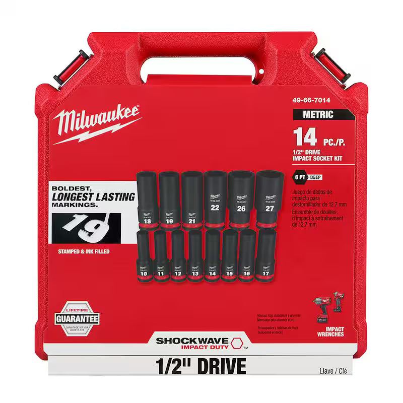 1/2 in. Drive Metric Deep Well 6 Point Impact Socket Set (14-Piece) E270