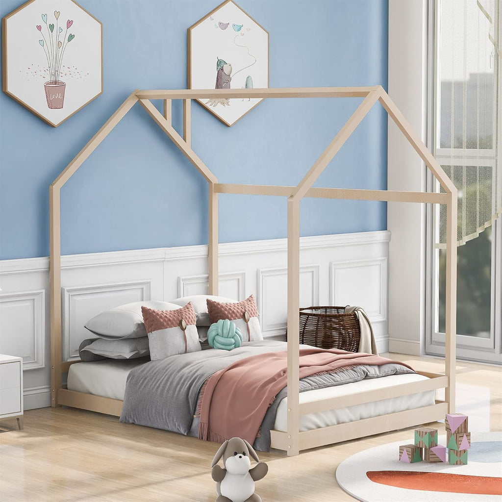 Twin Size White Wooden House Bed E310