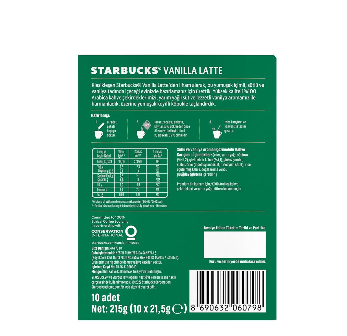 Vanilla Latte Instant Coffee, 1 box 10 packets K64218