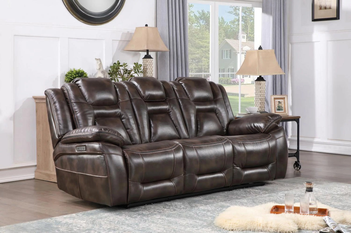 Brown Faux Leather Dual Power Sofa with Drop Down Table B661