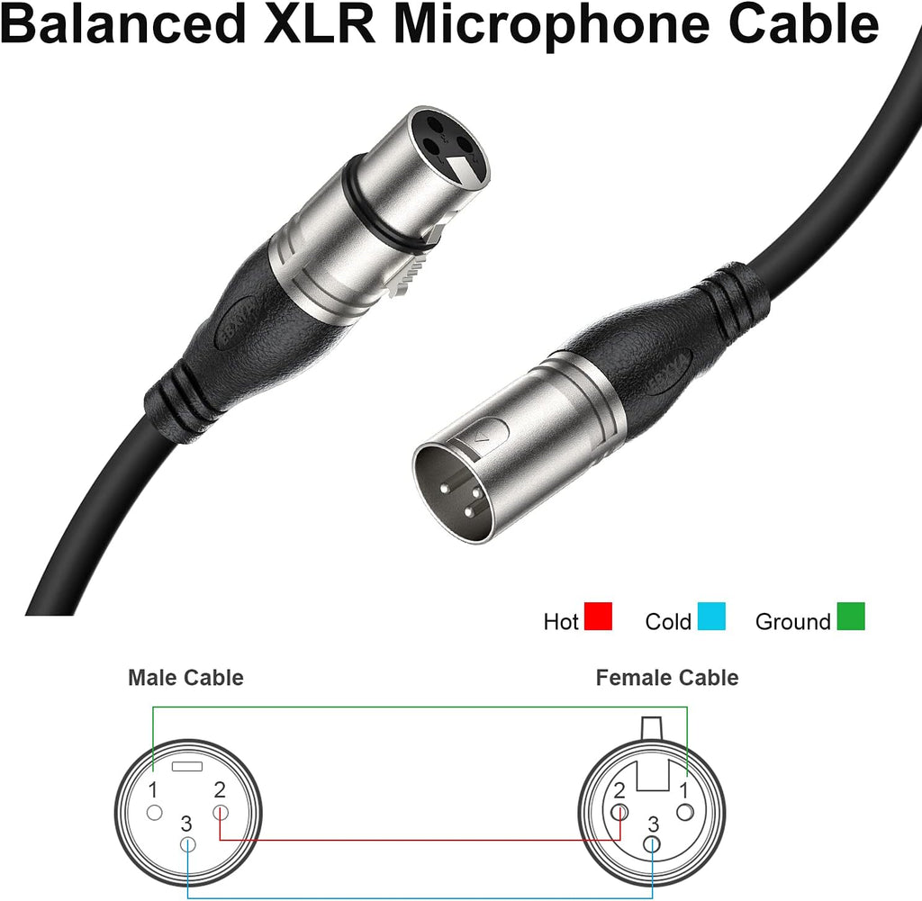 100 Ft XLR Microphone Cable, Black, Pack of 2 D39665
