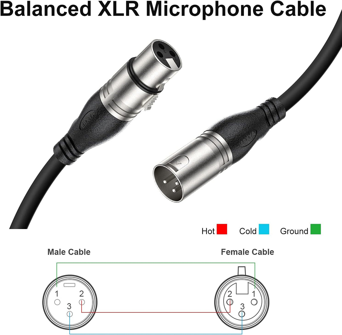 100 Ft XLR Microphone Cable, Black, Pack of 2 D39665