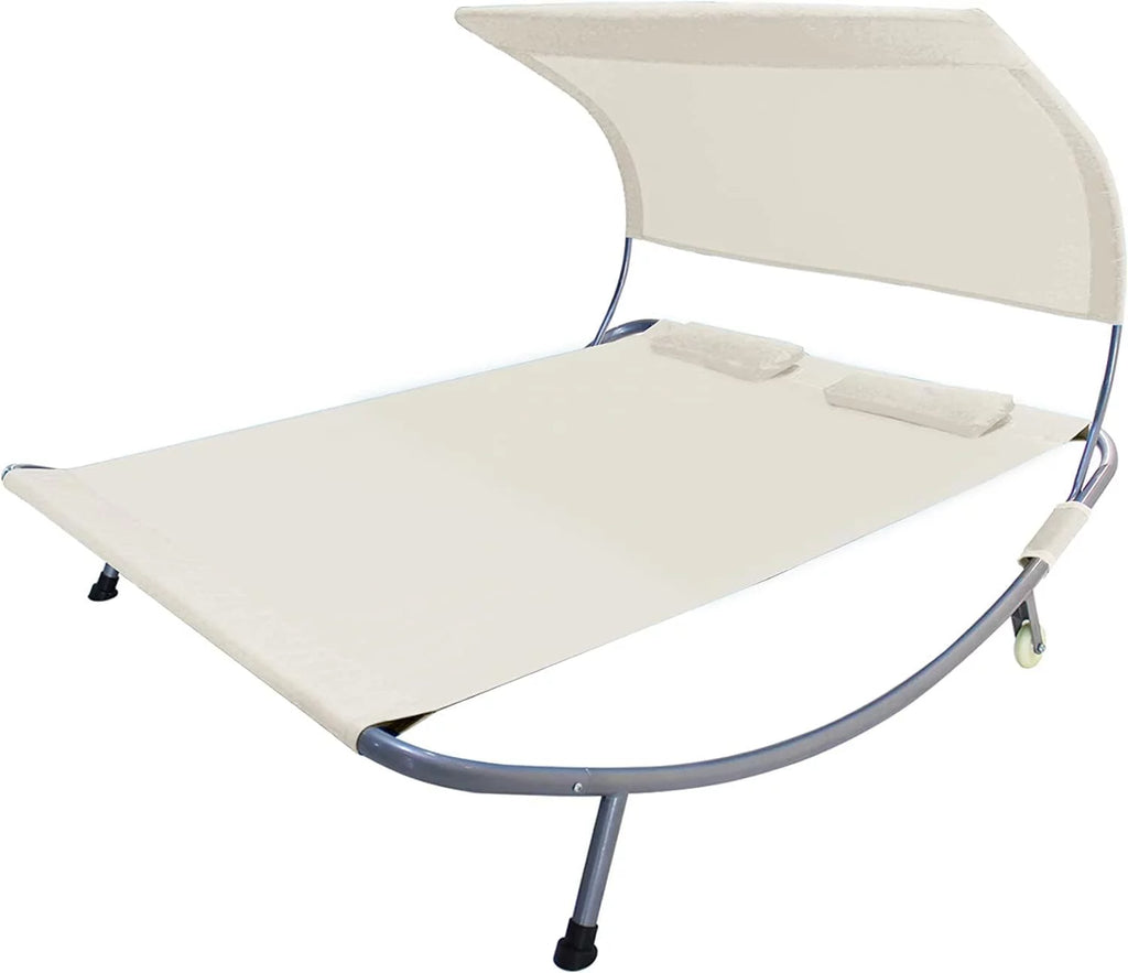 Double Chaise Lounge Bed with Canopy and Wheels J213