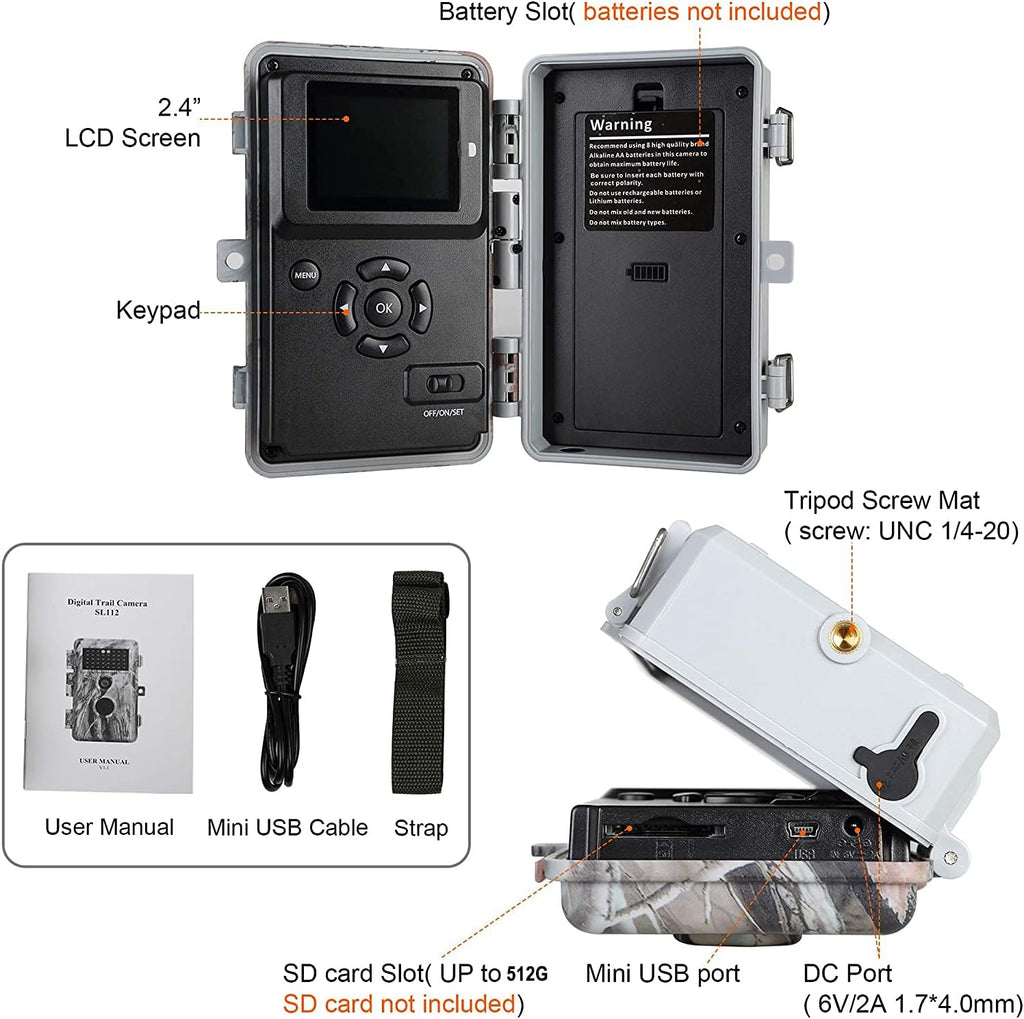 2-Pack Night Vision Trail Cameras 24MP 1296P H.264 MP4 Video No Glow IP66 Waterproof Motion Activated J6517
