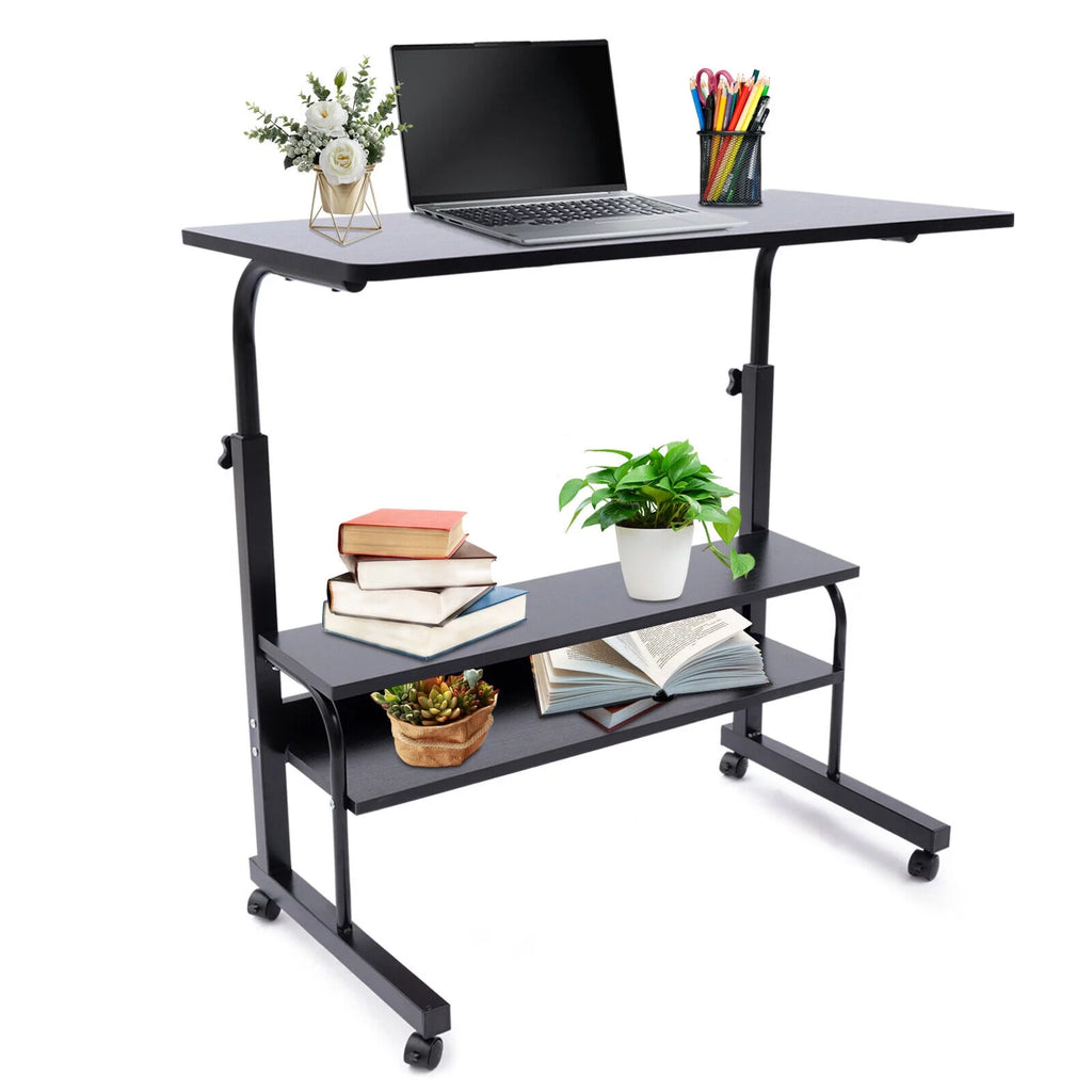 C-Shaped Rolling Sofa Side Table with Shelves Height Adjustable A3142