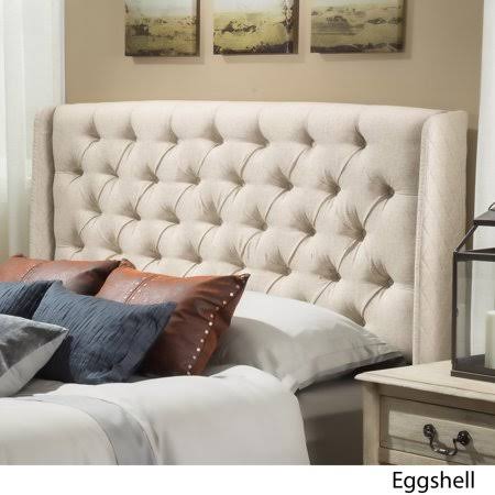 Eggshell and Black Tufted Wingback Fabric Headboard P16394