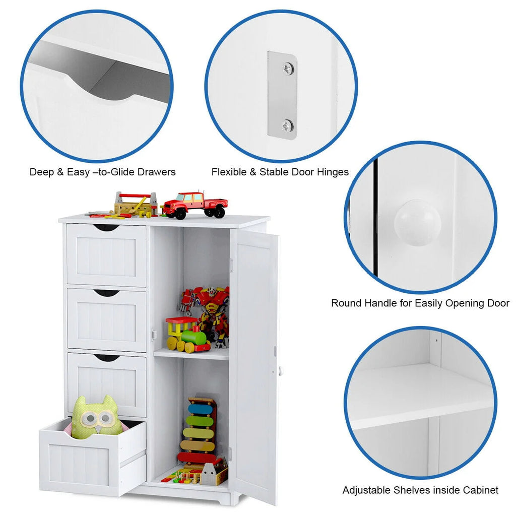 White 4 Drawer Wooden Bathroom Cabinet P8600