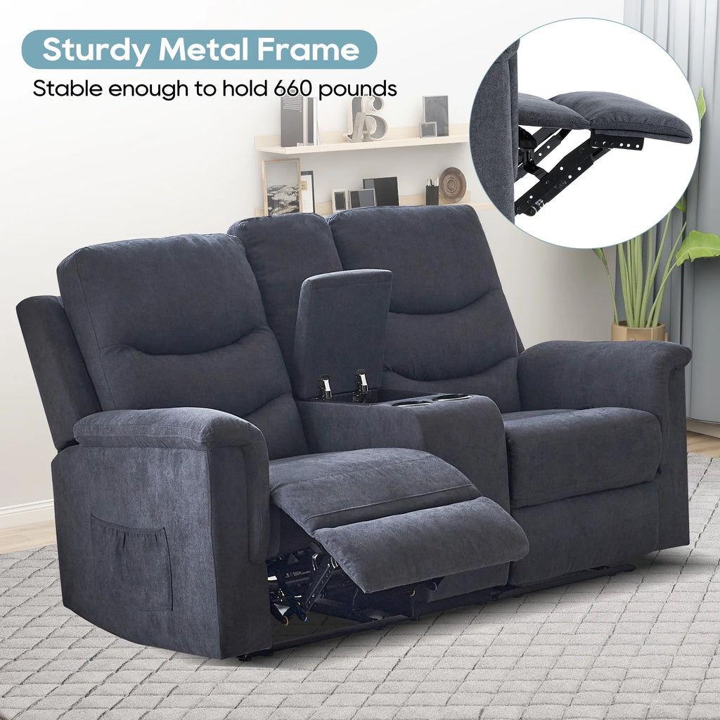 Grey Double Recliner Loveseat with Console and Cup Holder K83410