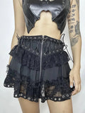 Goth Lolita Patchwork Lace Up Skirt B7029