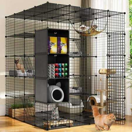 Large Cat Cage 5-Tier Kennels with Cube Storage DIY Indoor Catio Enclosure Cat Playpen with Hammock F363
