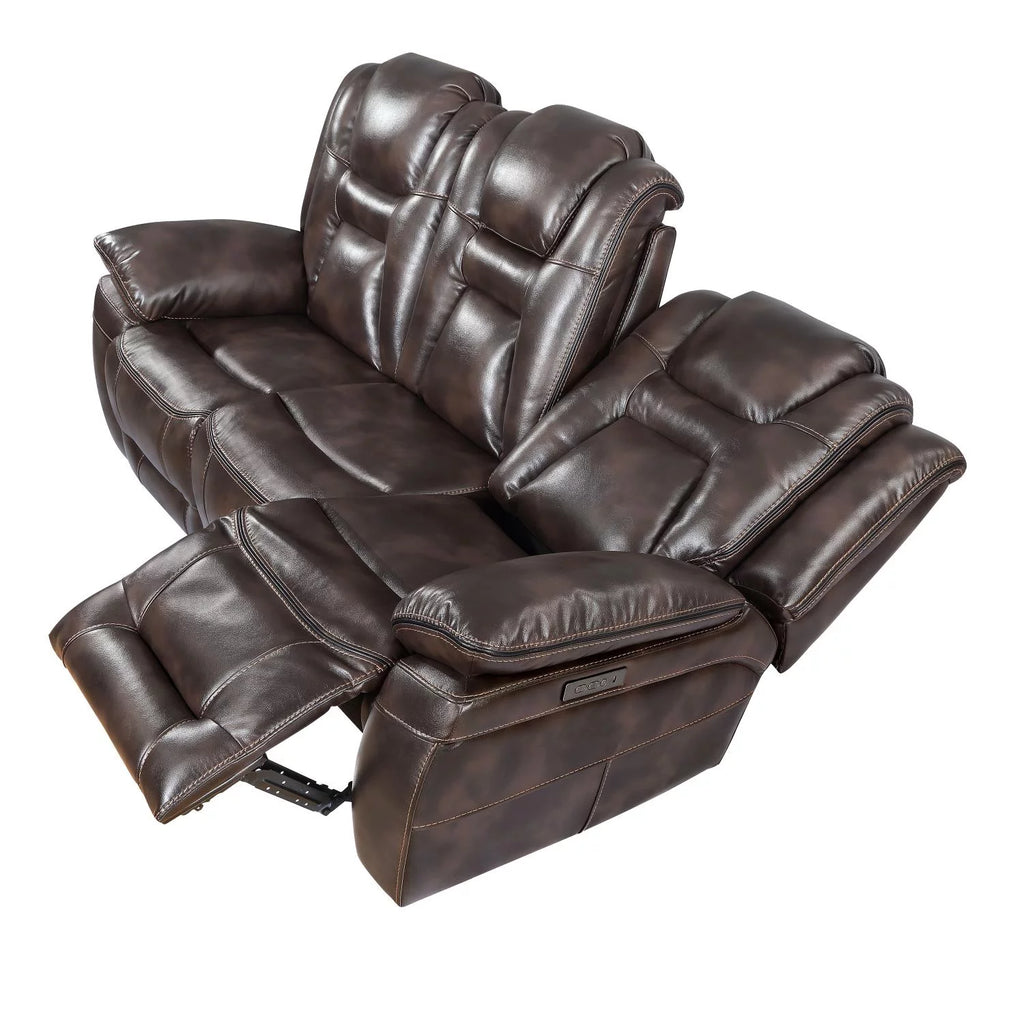Brown Faux Leather Dual Power Sofa with Drop Down Table B661