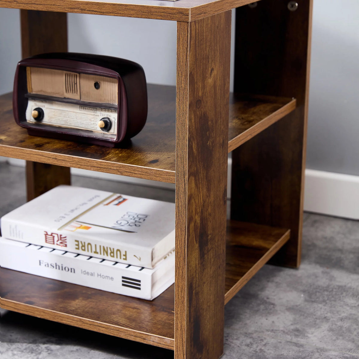 3 Tier Wood Nightstand with Open Shelf L356