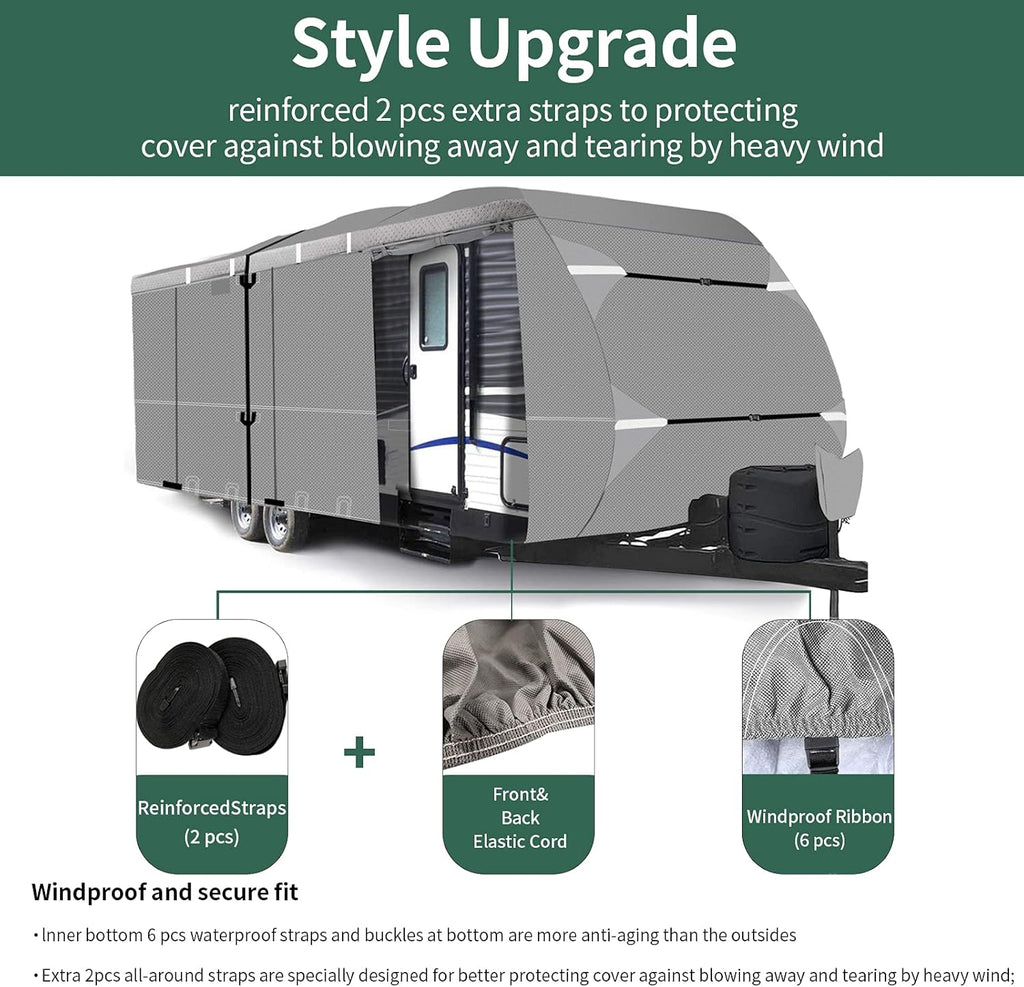 RV Cover 27ft - 30ft Waterproof Tear-Proof Camper Cover with 6 Rain Gutter Spout Protectors A998