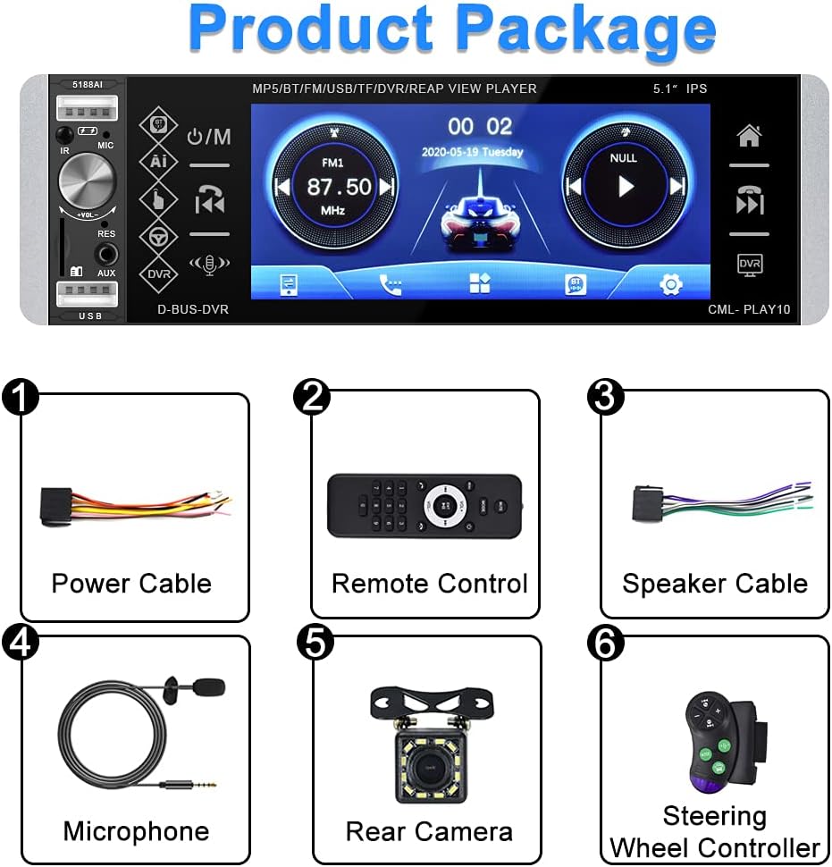 1 Din Bluetooth Touchscreen Car Stereo with Backup Camera E3081