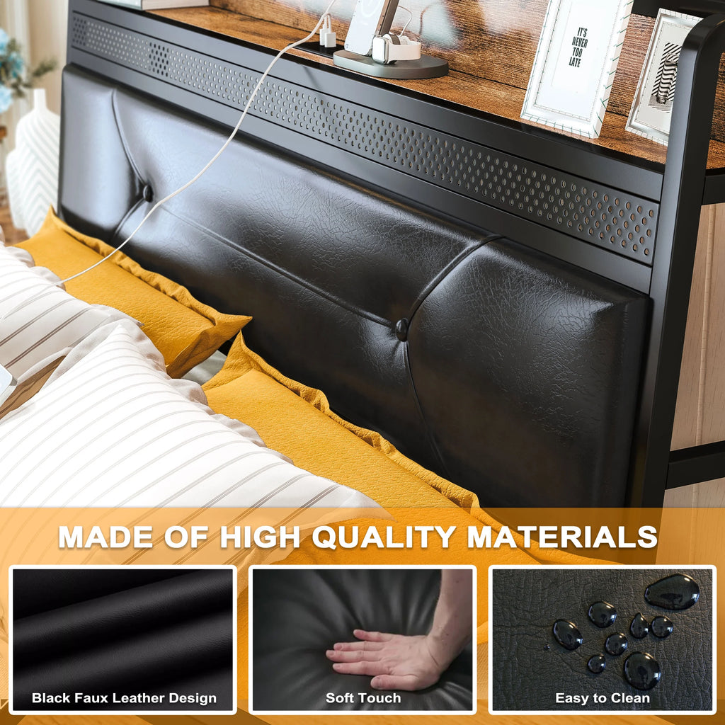 Queen Bed Frame with Upholstered Headboard and 4 Storage Drawers Z573