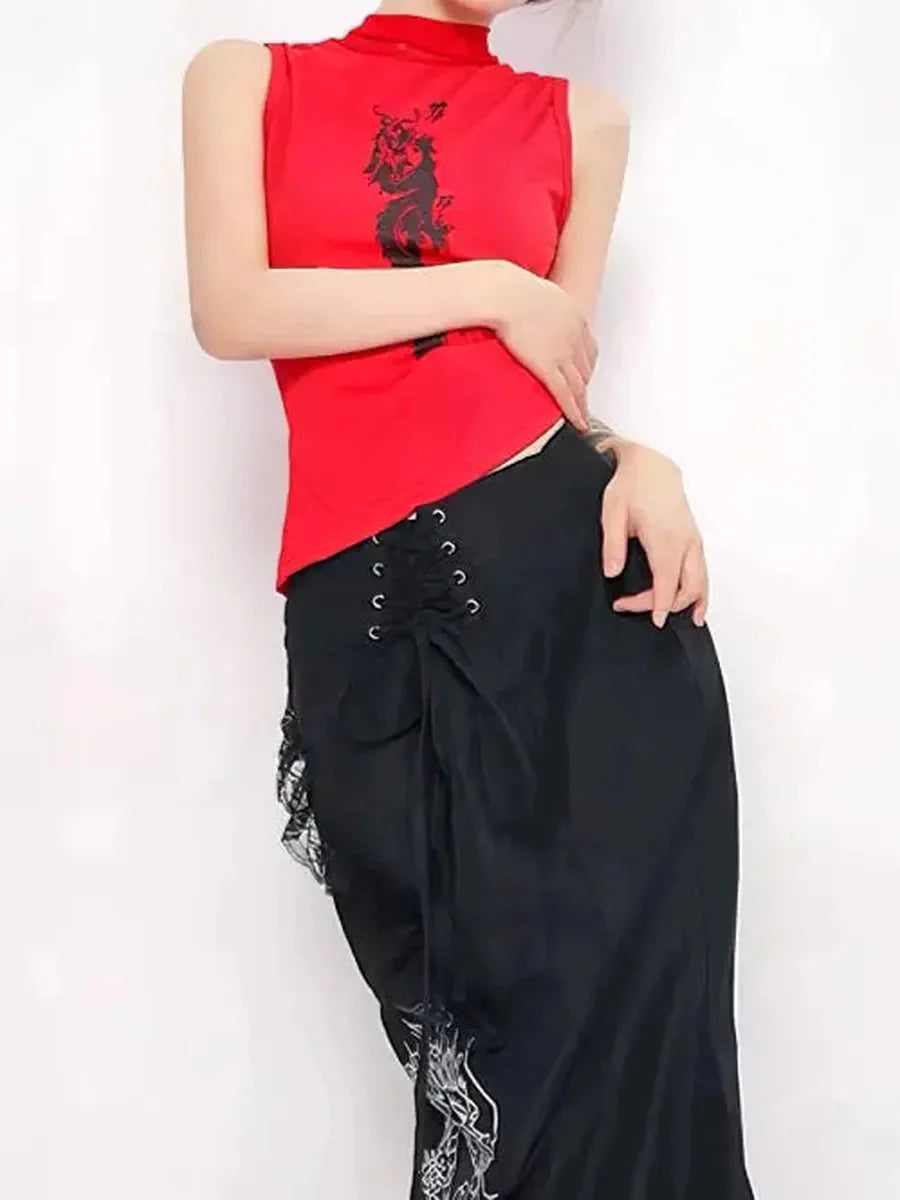 Dark Fish Tail Midi Skirts H9383