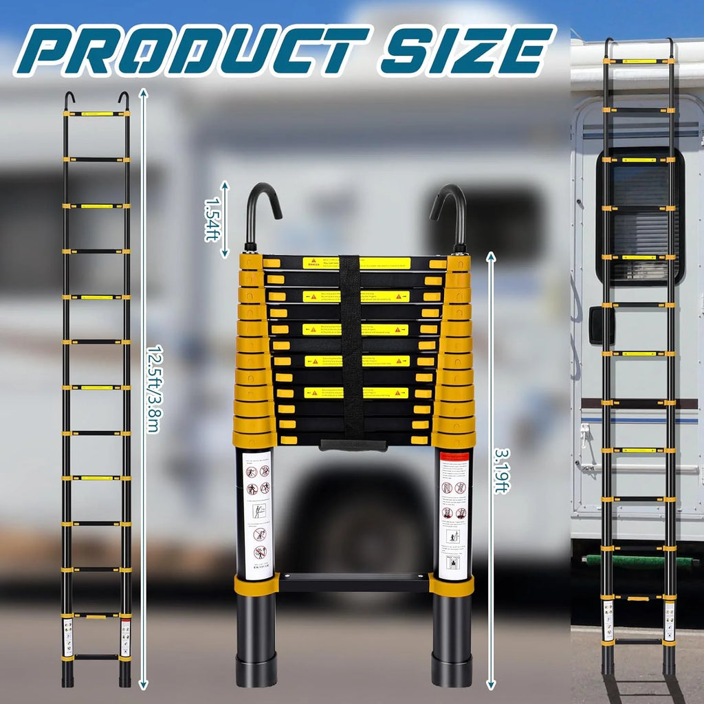 12.5FT Aluminum Telescoping Folding Ladder with Hook H173849