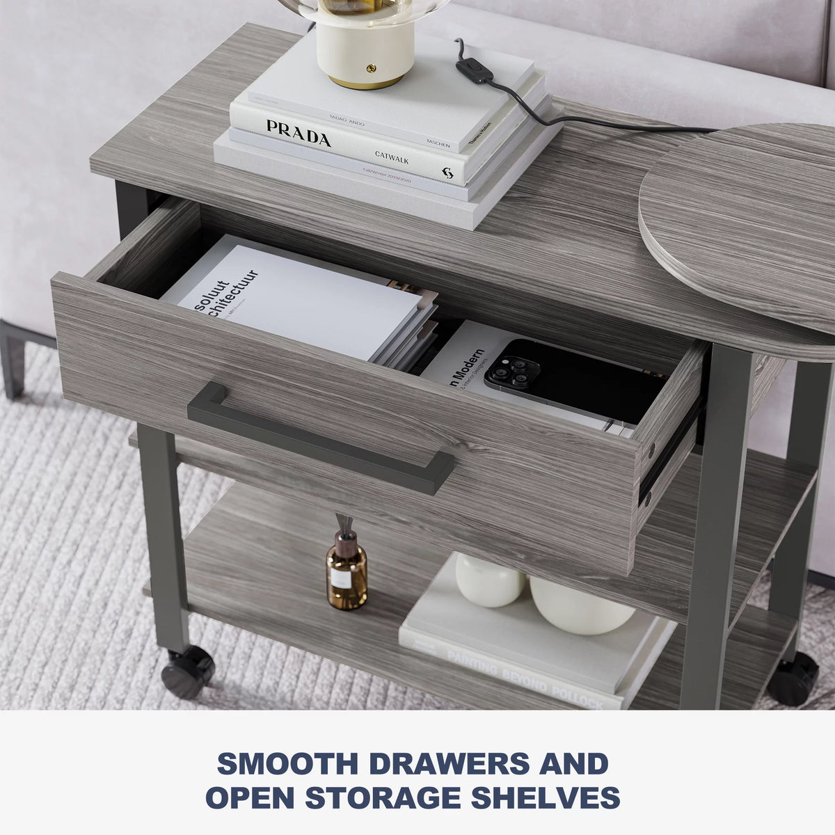 360° Rotating Desk with Charge Station and Storage Drawer T4772
