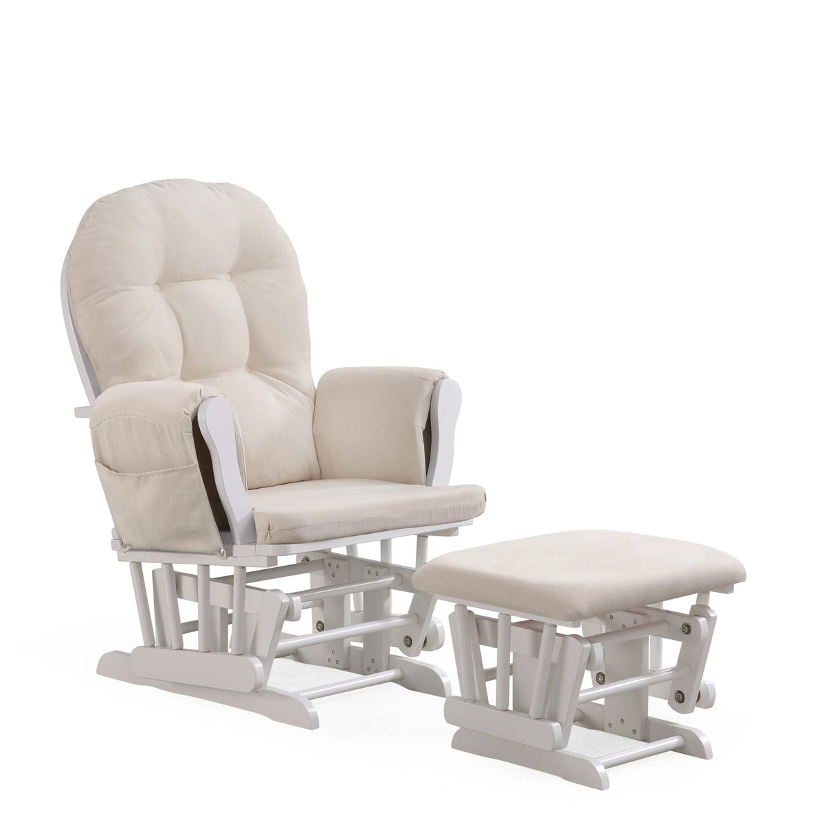 White Glider with Ottoman and Beige Cushions B388