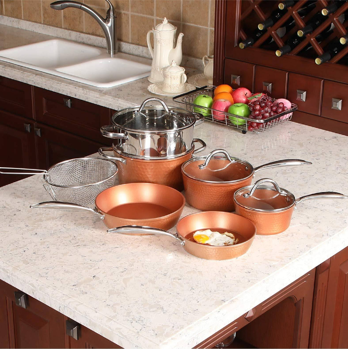 10 Piece Hammered Induction Nonstick Cookware Set G1675