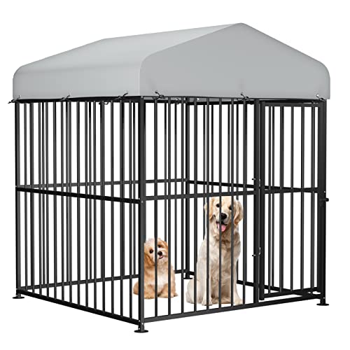 4 x 4 x 5 Ft Heavy Duty Metal Dog Kennel with UV & Waterproof Cover E278